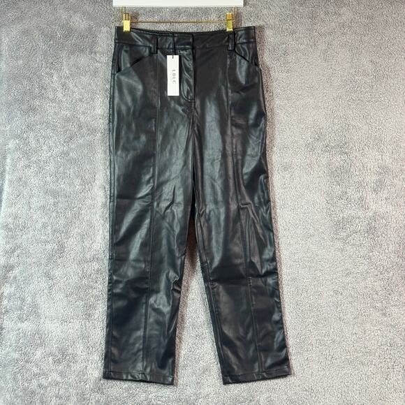 Revolve NWT LBLC THE LABEL Black Vegan Jen Faux Leather Trousers Pants Large - Picture 1 of 15